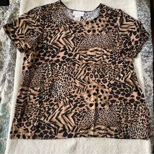 Vintage Susan Graver Womens Cheetah Print Stretch Shirt A01747 1X